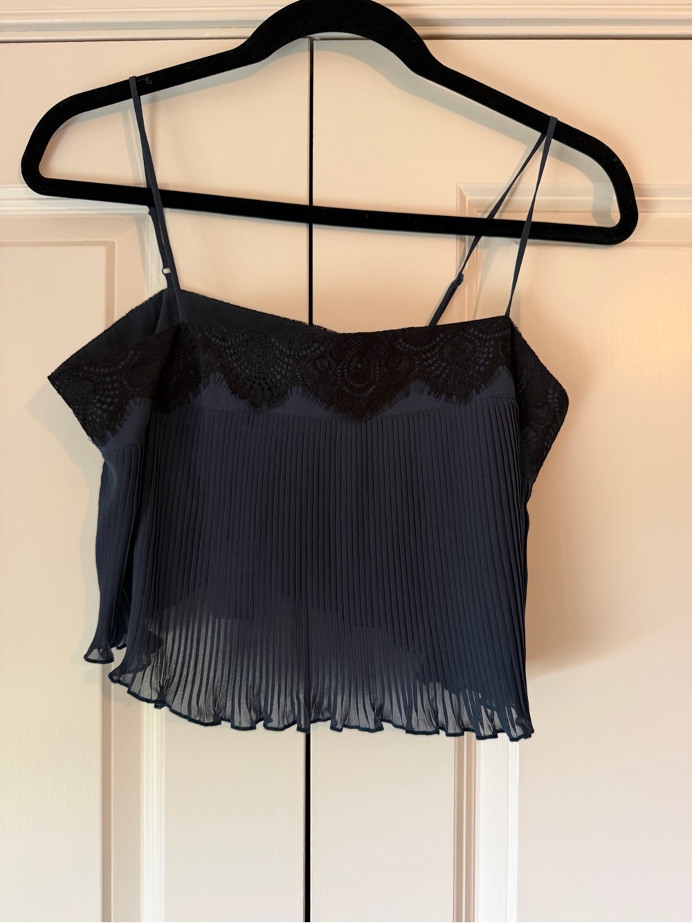 Free People Black Lace Trim Pleated Camisole Top